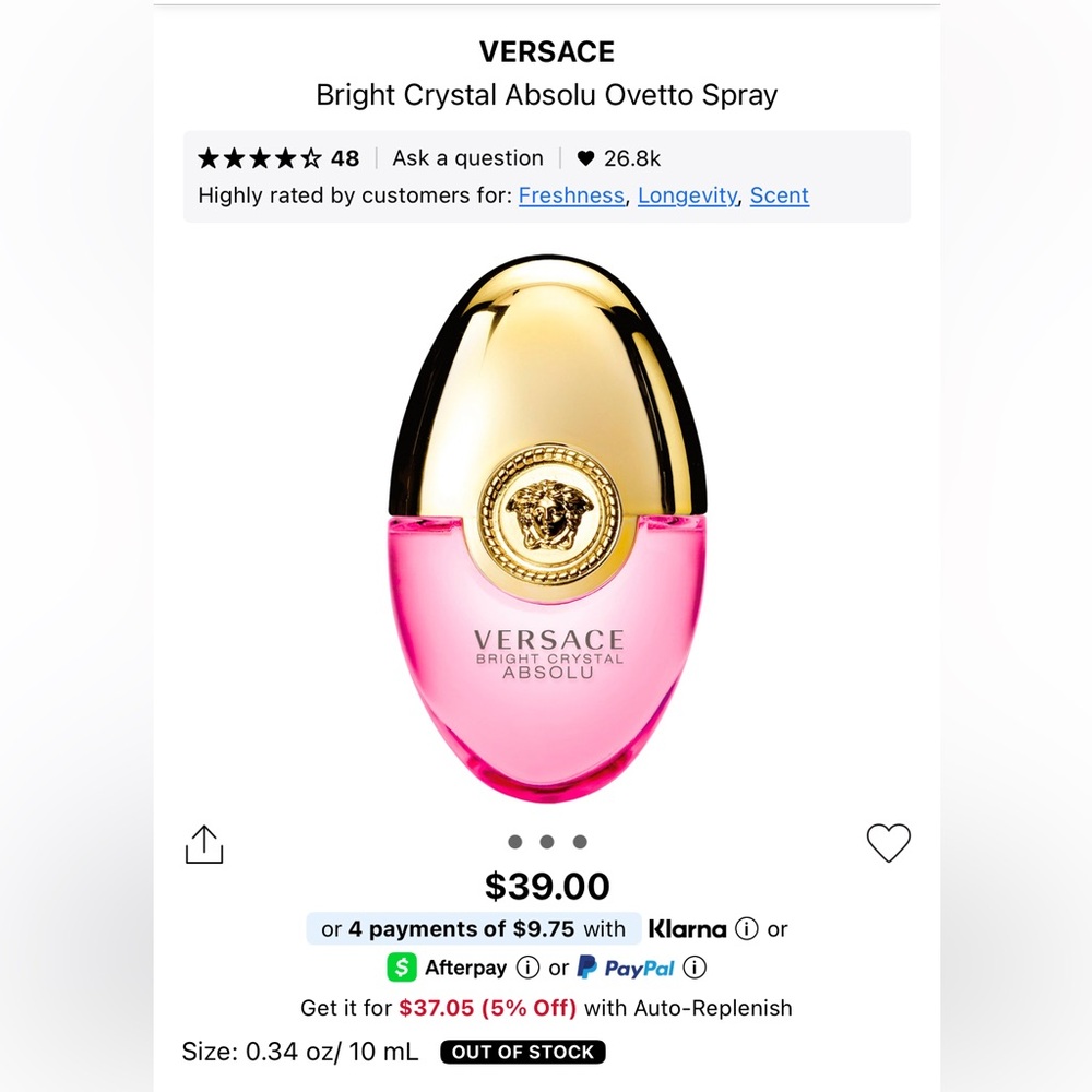 Versace Bright Crystal Absolu Pink and Gold Bottle - Picture 3 of 3
